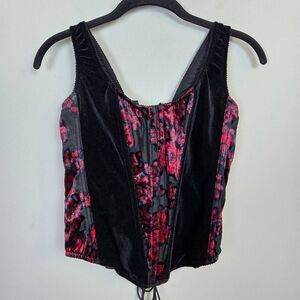 Fredericks of Hollywood Womens Velvet Floral Corset Size M Black Goth Vamp Sexy